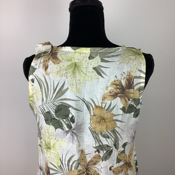 BELLAMBRA LINEN ITALY SCOOP NECK SLEEVELESS NEUTRAL FLORAL  DRESS - Picture 7 of 7